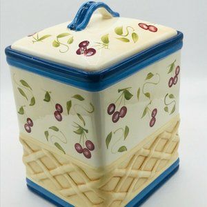 Cherries Basketweave Cookie Jar